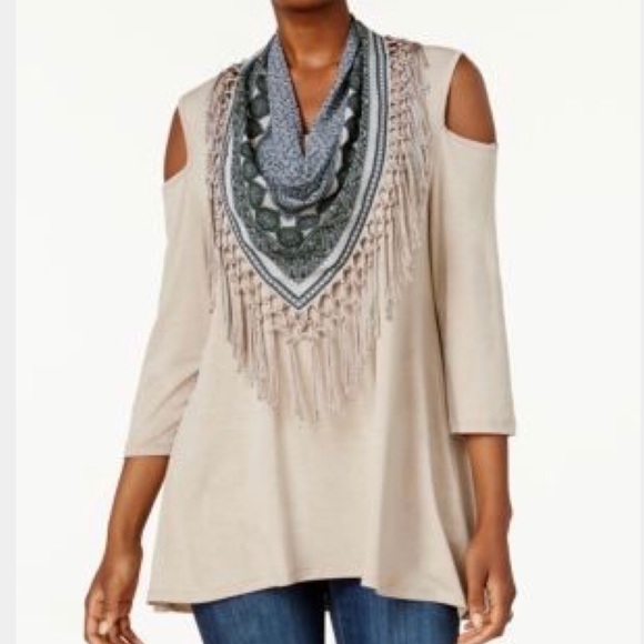 Style & Co. Tops - Style & Co cold shoulder top, beige, Medium NWT
